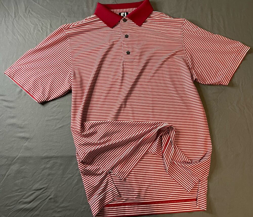 FootJoy ProDry Performance Golf Polo Shirt Red White Striped XL Excellent